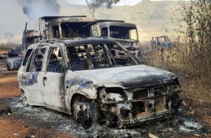 Burnt remains of dozens of people found in charred vehicles in Myanmar