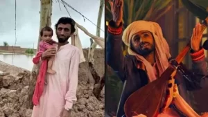 Lt Gen Asif Ghafoor warmly meets Coke studio Singer, Abdul Wahab Bugti at flood Relief Camp