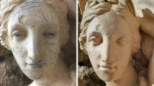 230 years old Roman statue crayoned and ruined by children