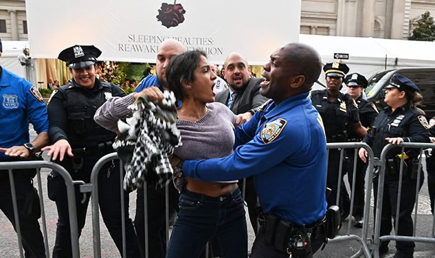 Pro-Palestinian demonstrators protest outside the Met Gala