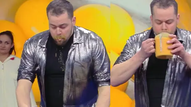 Man drinks nearly 7 litres of liquid egg in a minute