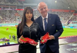 Nora Fatehi gifts red sneakers to FIFA president