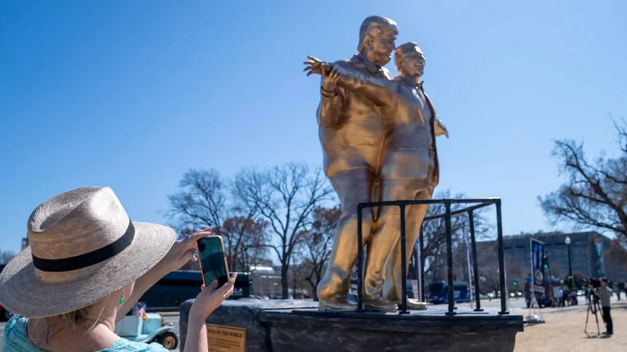 Trump and Jeffrey Epstein Statue Installed on National Mall by Protest Artists